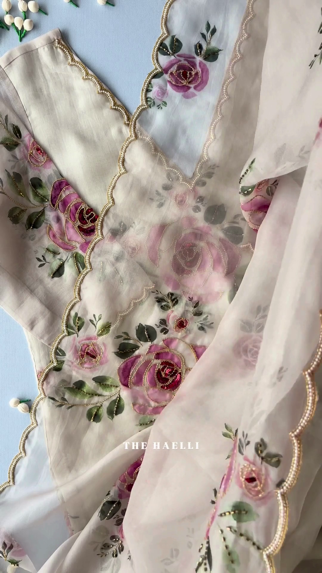 Elegant Pearl White Floral Embroidered Ethnic Kurti Set πΈπ€β¨ - Image 4