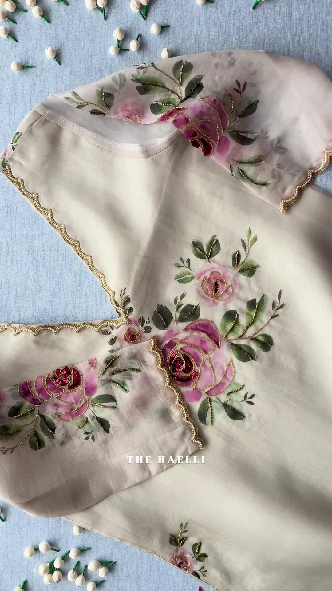 Elegant Pearl White Floral Embroidered Ethnic Kurti Set πΈπ€β¨