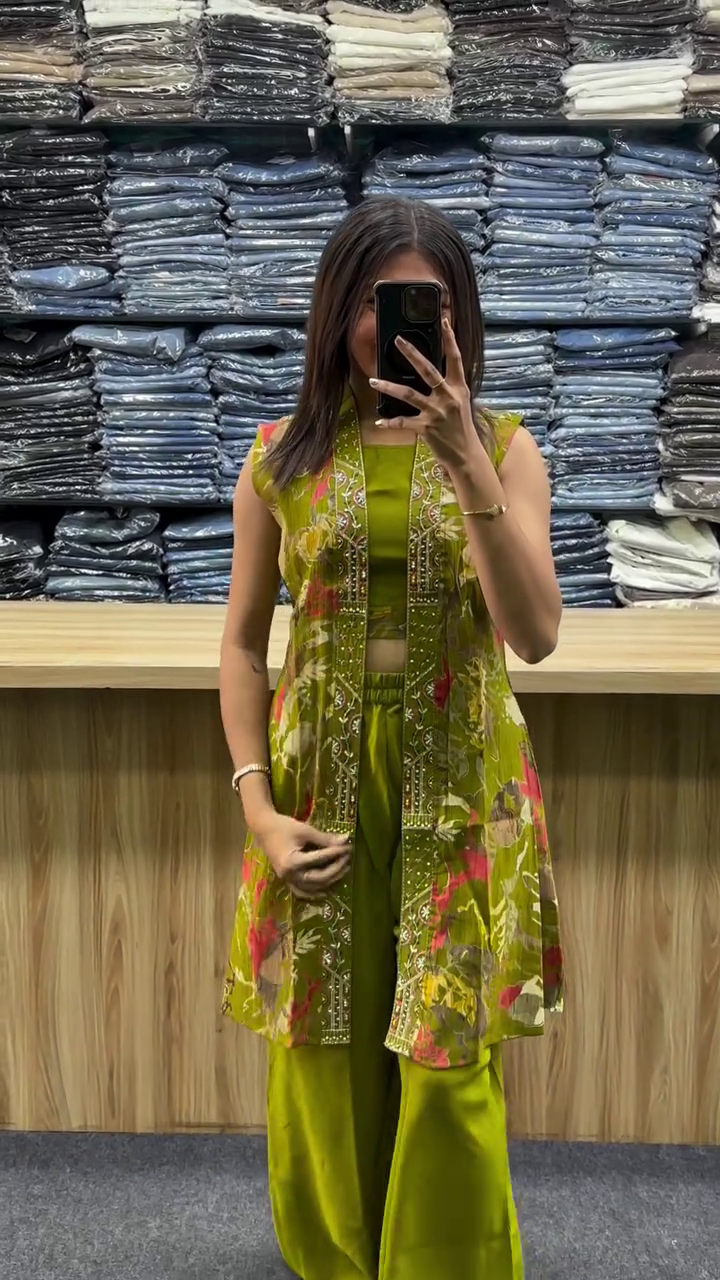 Royal Fuchsia Floral Fusion Indo-Western Palazzo Co-Ord Set πΊπβ¨ - Image 2