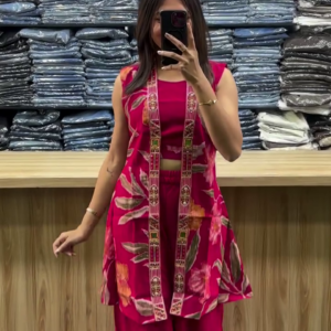 Royal Fuchsia Floral Fusion Indo-Western Palazzo Co-Ord Set πΊπβ¨